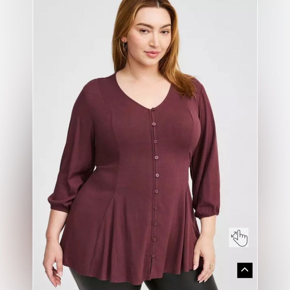 NWT Torrid Women's Babydoll Size 2 Fit and Flare Rayon Slub Button Up Top Plum